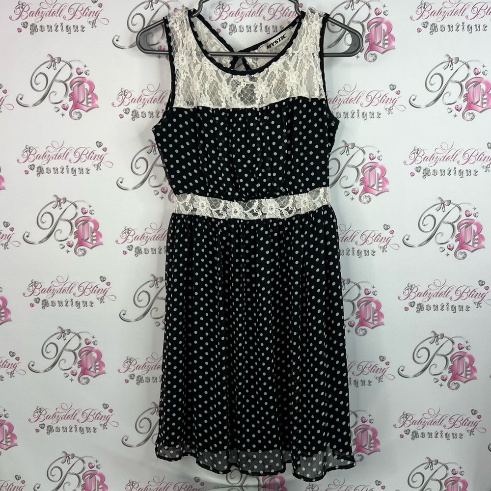 Mystic dress polka dot mesh floral flowers Lace Top in Black and White
